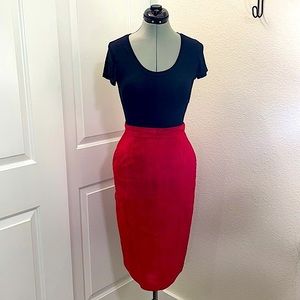 Dana Brooke Vintage Red Suede Midi Skirt